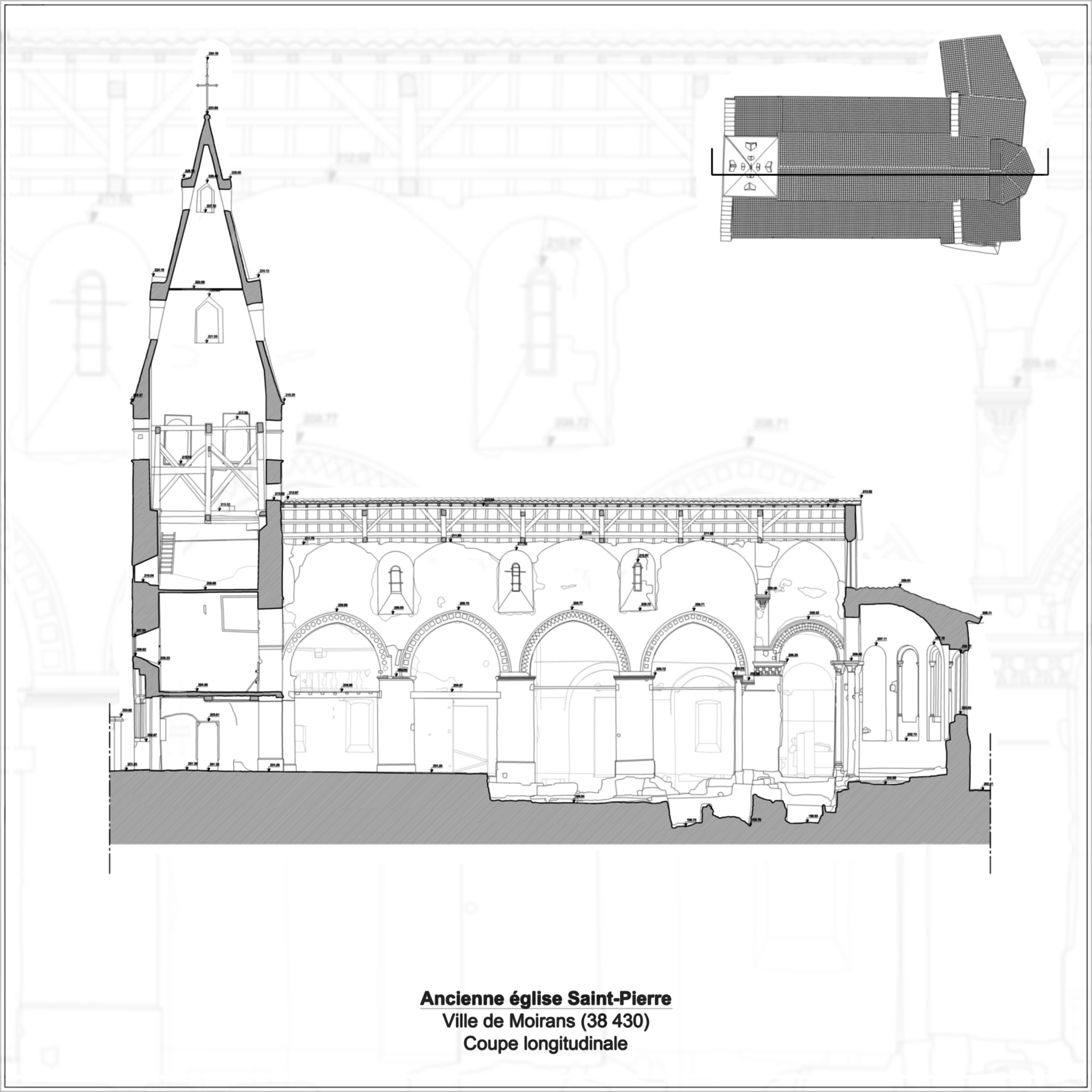 Coupe longitudinale — Ancienne église Saint-Pierre