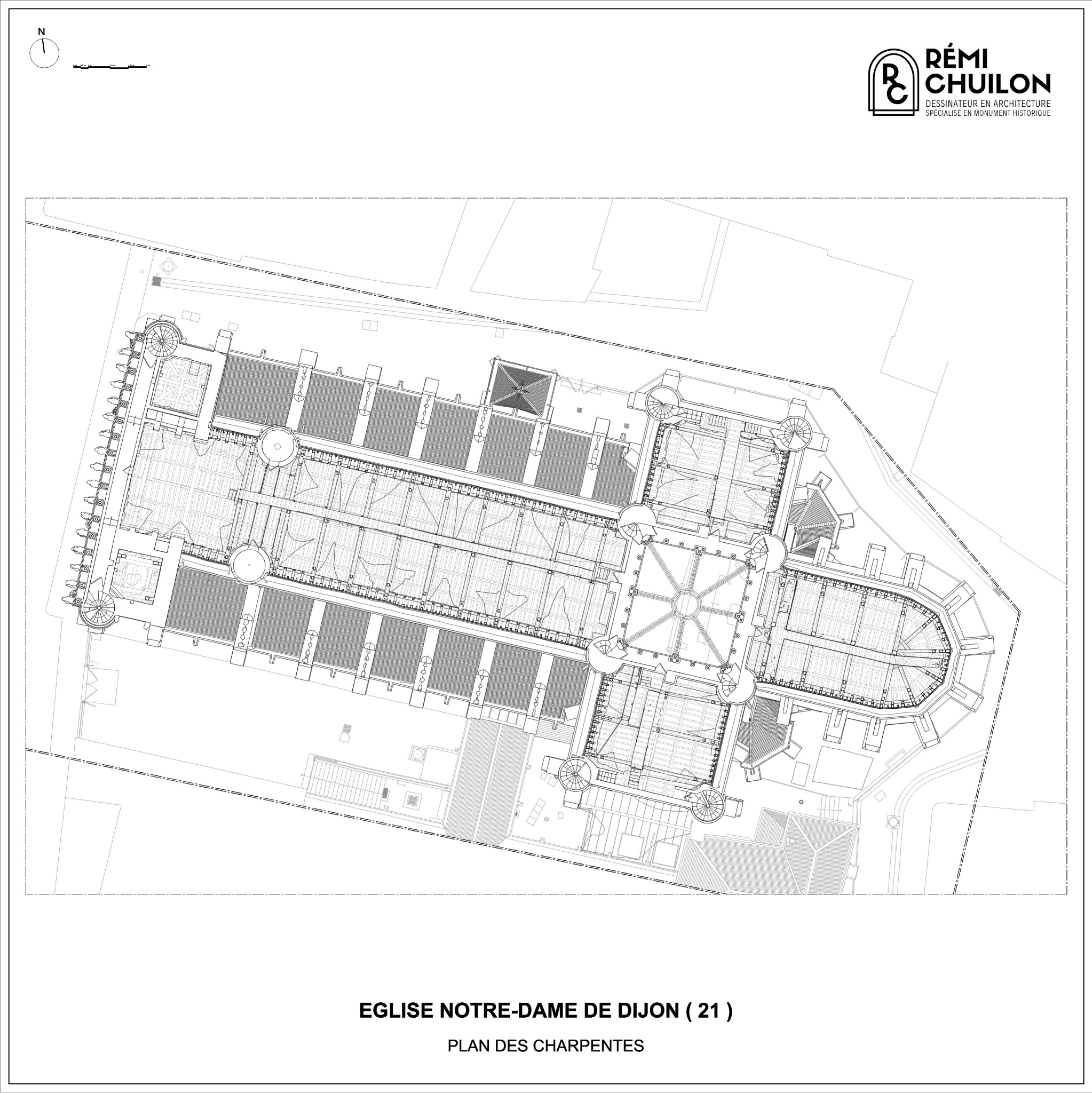 Plan des charpentes — Église Notre-Dame de Dijon