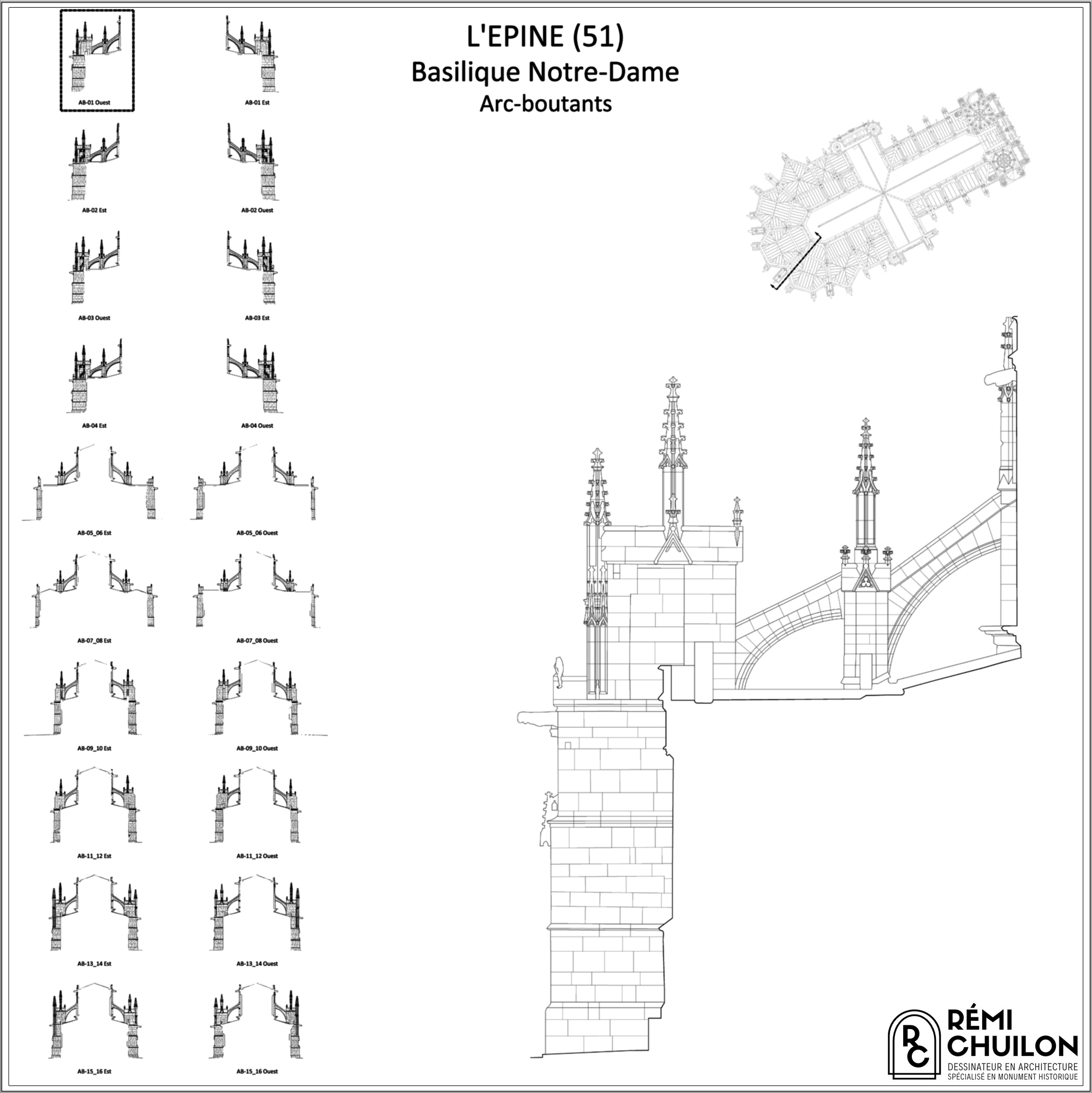 Relevé des arcs-boutants — Basilique Notre-Dame de l'Épine